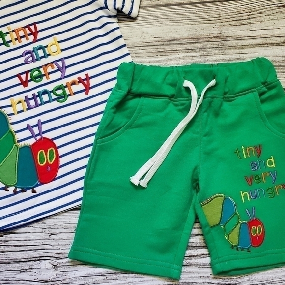 The Very Hungry Caterpillar Embroidered T-Shirt Shorts Outfit Strawberry Picking - Picture 5 of 9